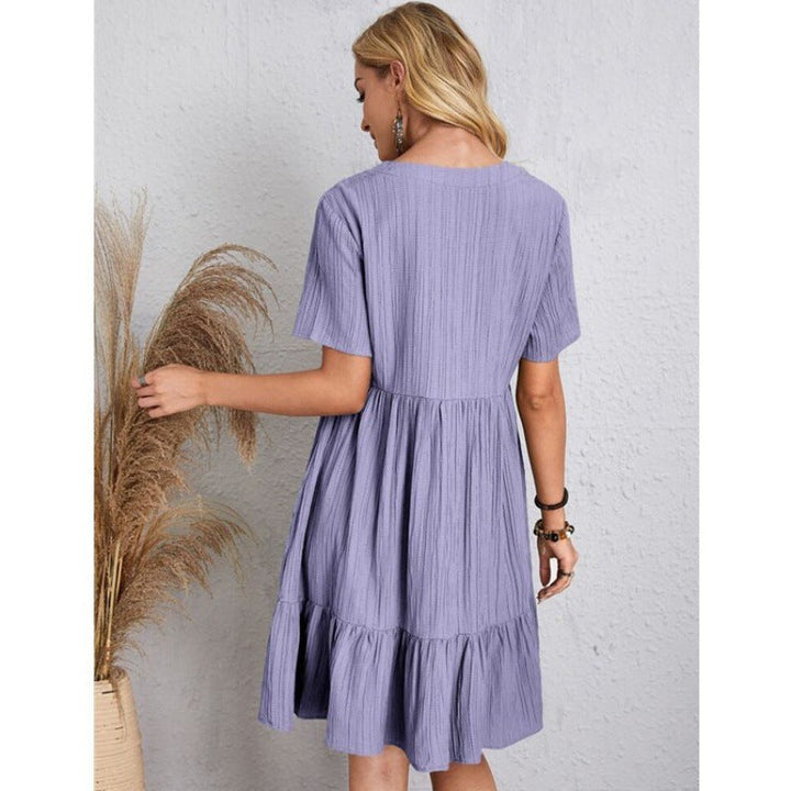 Levoire | Rento Large Robe à Manches Courtes avec Taille Froncée et Tissu Flottant