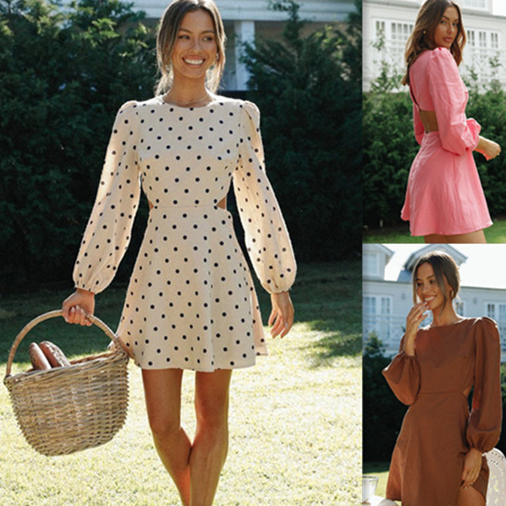 Robe minnie à pois pour femmes avec des manches volumineuses et une coupe ajustée Levoire