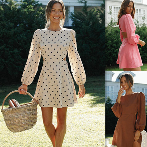 Robe minnie à pois pour femmes avec des manches volumineuses et une coupe ajustée Levoire