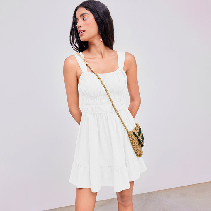 Robe d'été mini pour femmes avec des détails en volants légers et des bretelles ajustables Levoire