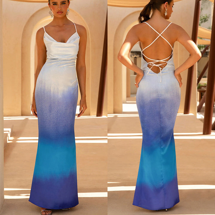 Robe Maxi Élégante pour Femmes avec Tissu Fluide et Décolleté en V Profond Levoire