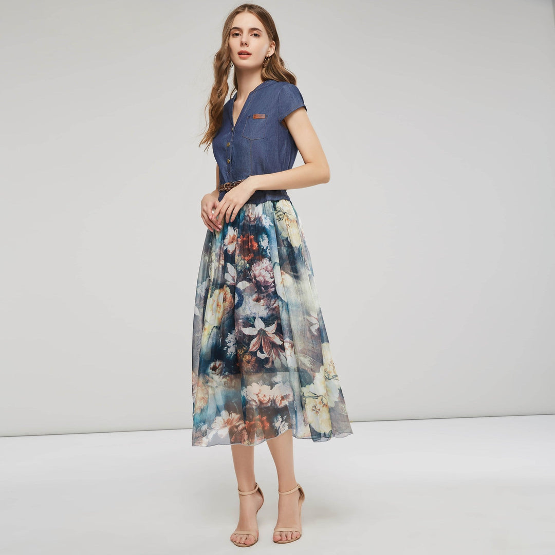 Levoire | Robe midi sans manches à imprimé patchwork élégant
