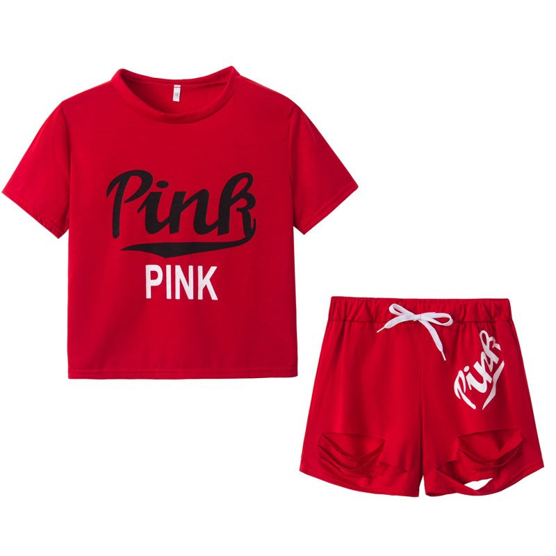 Ensemble t-shirt et short pour femmes sportif avec coupe décontractée et imprimés contrastés Levoire