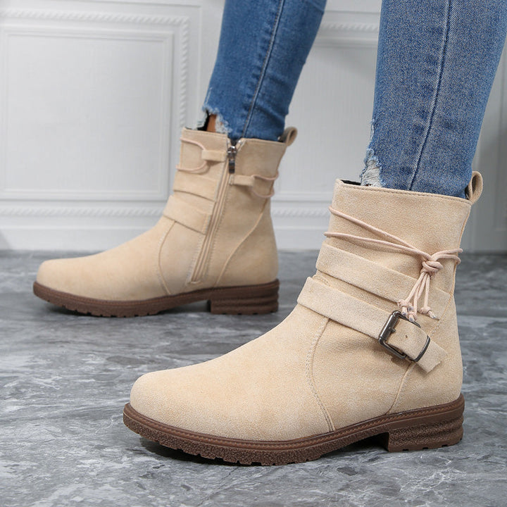 Levoire | Bottes Mi-Hautes Robustes À Boucle Pour Femmes Beige