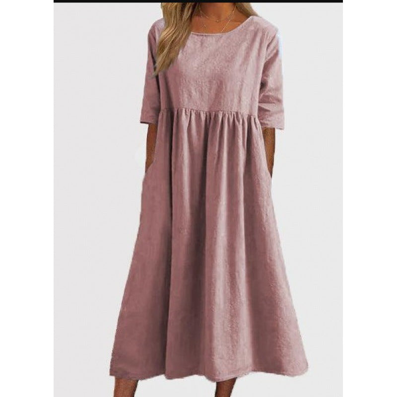 Levoire | Robe Longue Uni en Coton Lin sans Louer Rosa