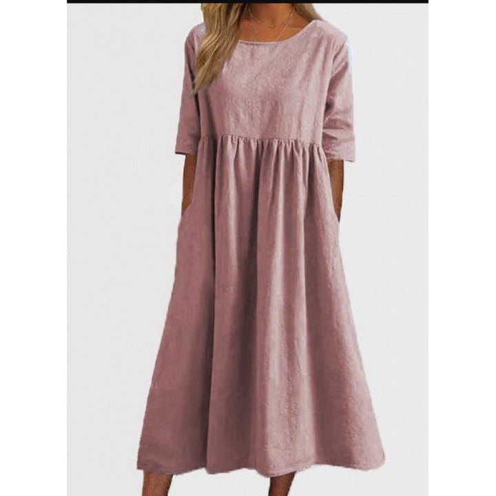 Levoire | Robe Longue Uni en Coton Lin sans Louer Rosa