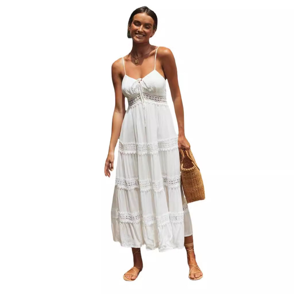 Robe maxi femme avec un nœud ludique et de délicates volants Levoire