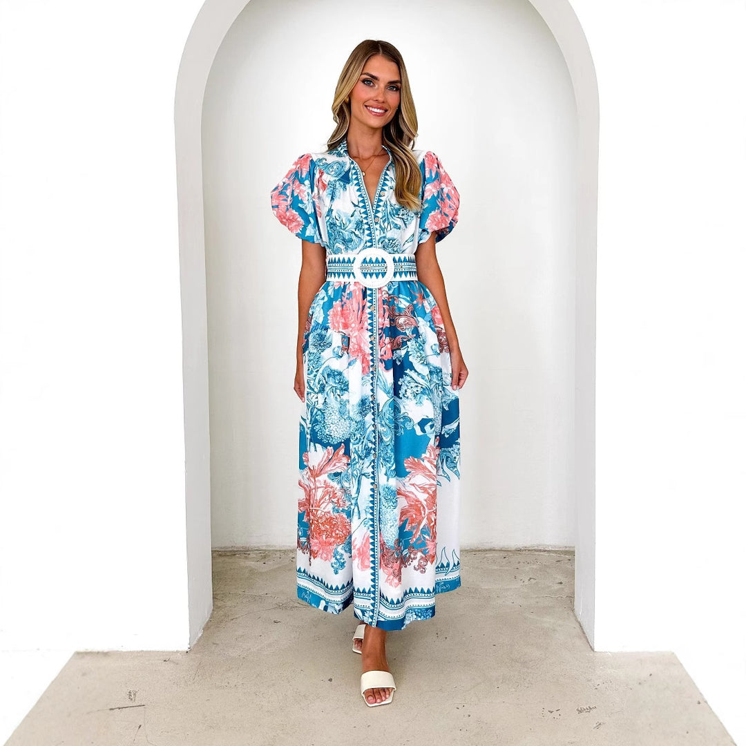 Robe maxi élégante pour femmes avec des motifs floraux et des manches volumineuses Levoire
