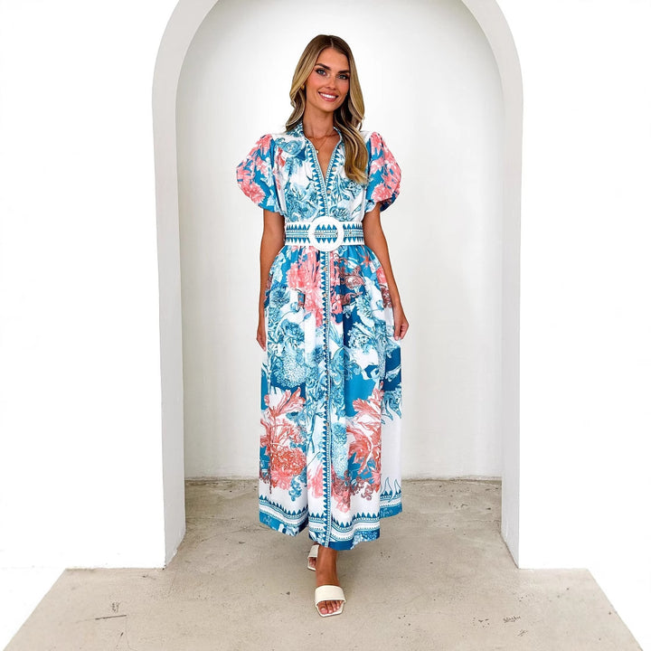 Robe maxi élégante pour femmes avec des motifs floraux et des manches volumineuses Levoire