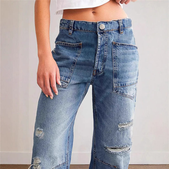 Jeans baggy pour femmes au look vintage avec détails déchirés et poches cargo Levoire