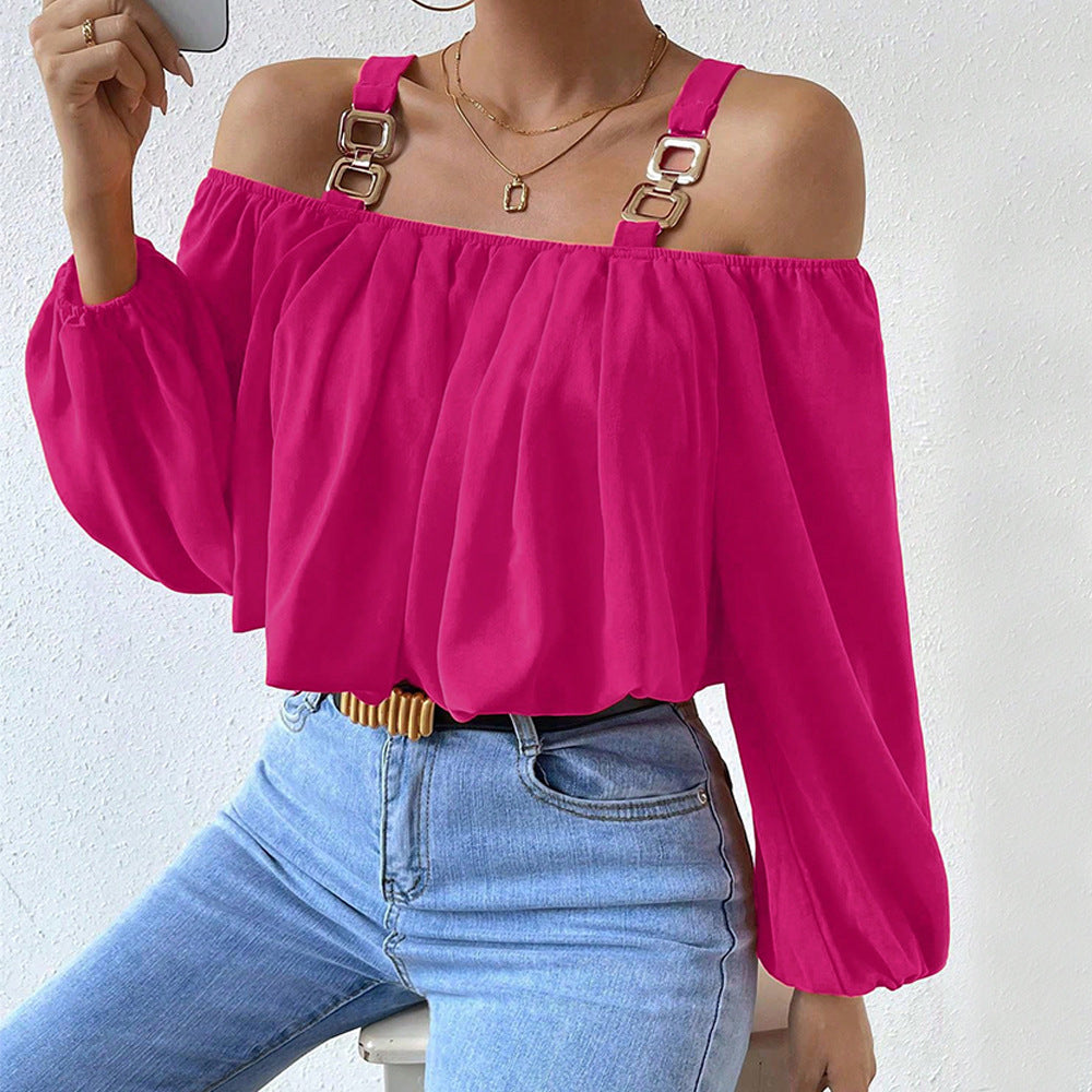 Blouse féminine à épaules dénudées avec bretelles décoratives et élégante fronce Levoire