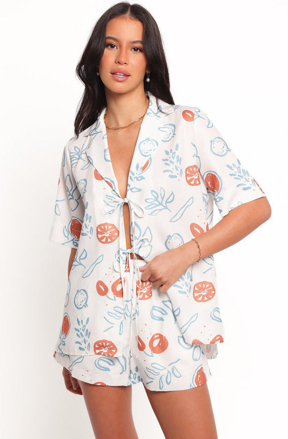 Ensemble décontracté pour femmes avec blouse courte et shorts au design fruité Levoire