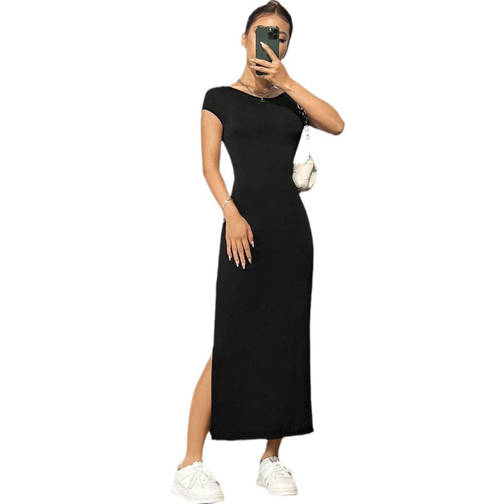 Robe maxi femme en jersey extensible avec une coupe ajustée et un col rond Levoire