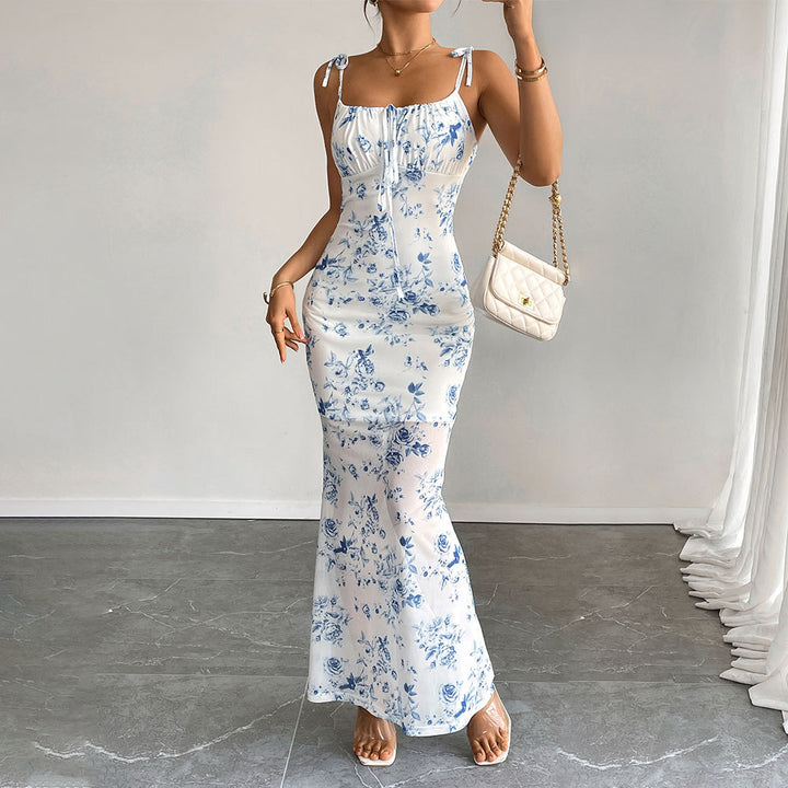 Robe maxi pour femmes avec motif floral et délicats détails volantés Levoire