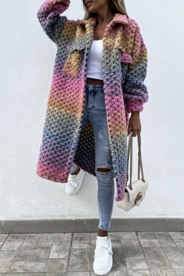 manteau en tricot épais pour femmes avec design de patchwork coloré Levoire