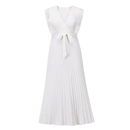 Levoire | Robe élégante de plage slim sexy avec manches à volants en chiffon de couleur unie Blanc
