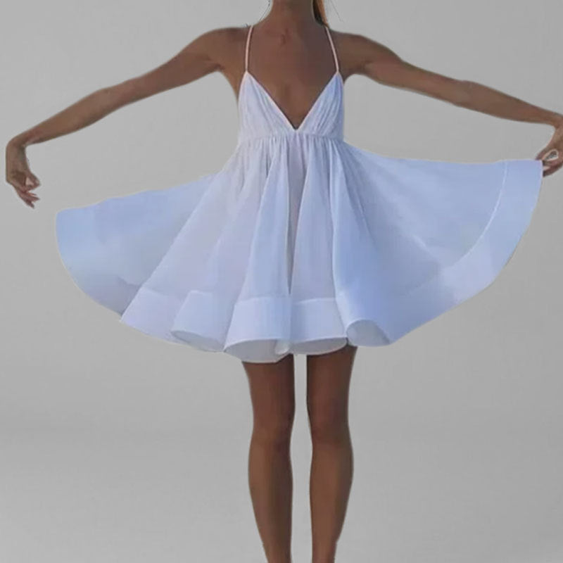 Robe décontractée d'été pour femmes avec décolleté en V profond et jupe évasée Levoire