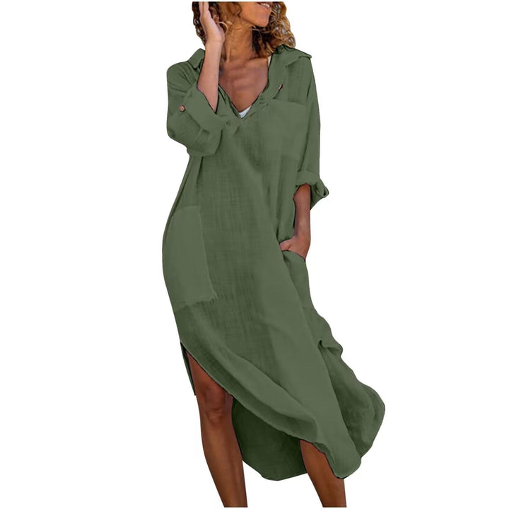 Levoire | T-shirt-robe Coton Lin Manches Longues Robe Vert