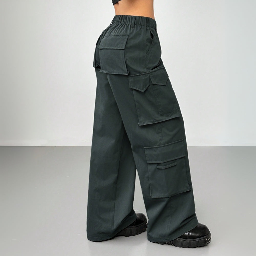 Pantalons larges cargo pour femmes avec taille élastique et poches pratiques Levoire