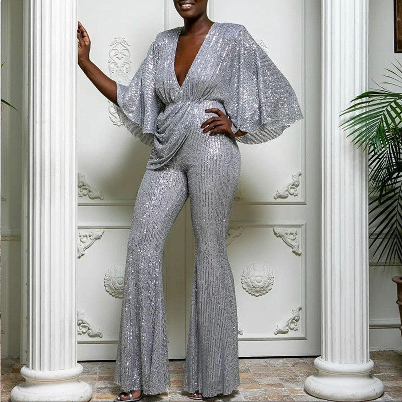 Levoire | Sensuelli profondeur V dos long salopette pantalon Argent