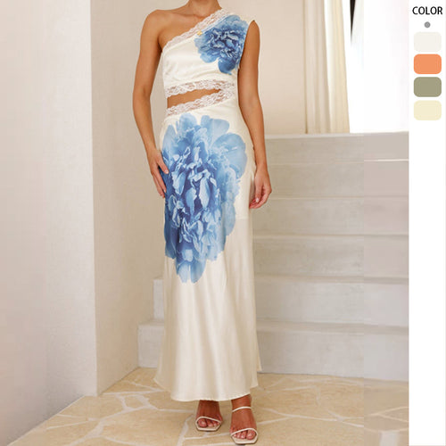 Robe de soirée élégante pour femme avec un design asymétrique et des détails en dentelle de luxe Levoire