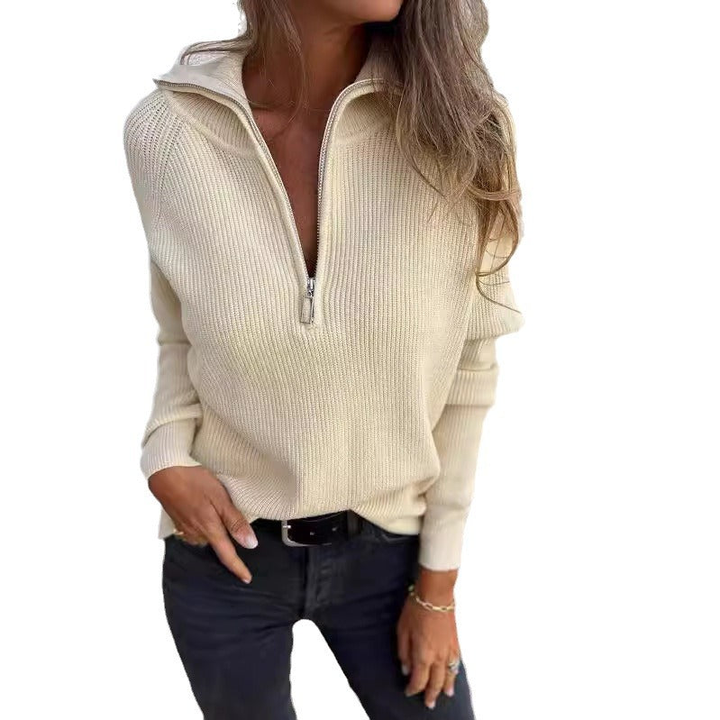 Pull en tricot élégant pour femme avec demi-zip et texture côtelée Levoire