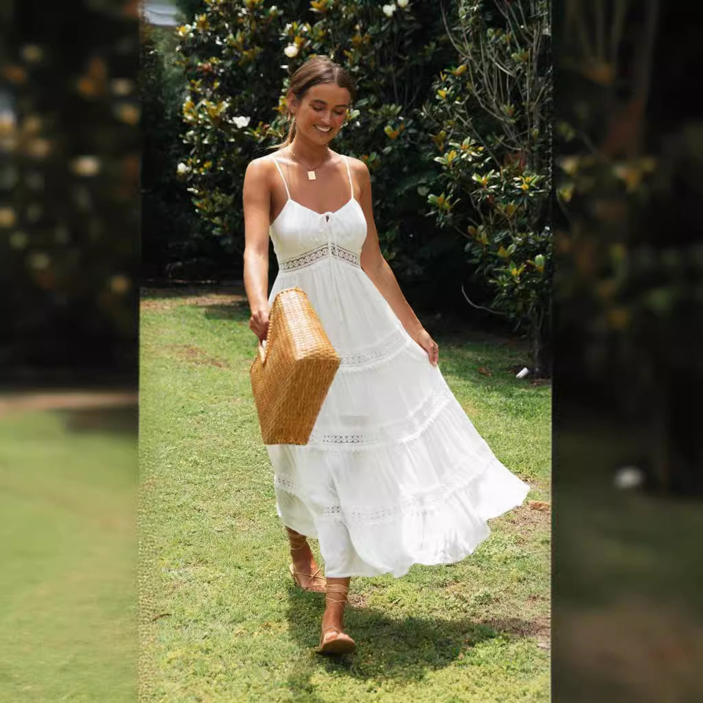 Robe maxi femme avec un nœud ludique et de délicates volants Levoire