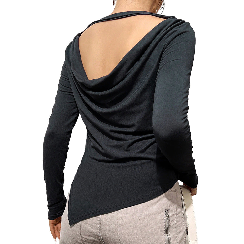 Blouse à manches longues pour femmes avec col cascade décontracté et partie arrière élégante Levoire