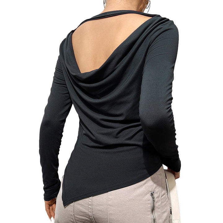 Blouse à manches longues pour femmes avec col cascade décontracté et partie arrière élégante Levoire