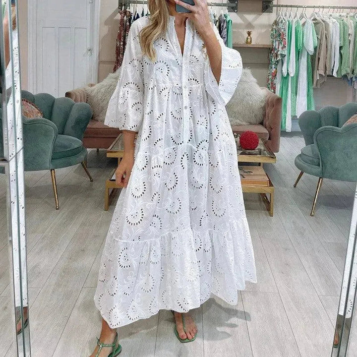 Levoire | Robe longue à décolleté en V pour femmes de style français Blanc