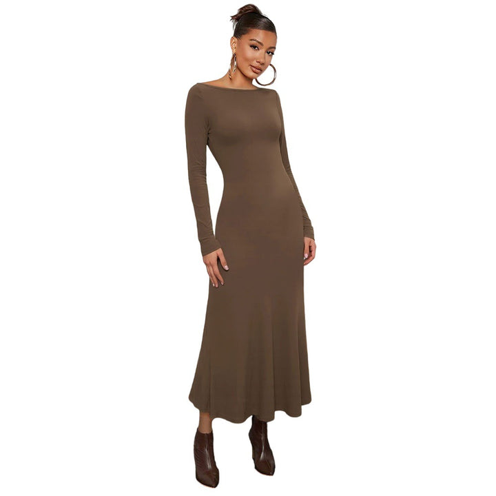 Robe midi à manches longues pour femmes avec encolure ronde élégante et ourlet volant Levoire