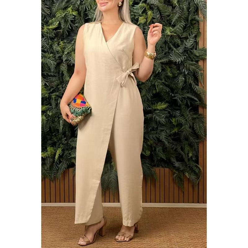 Levoire | Robe à bretelles Unicolore Décolleté en V Robe à bretelles Couleur abricot