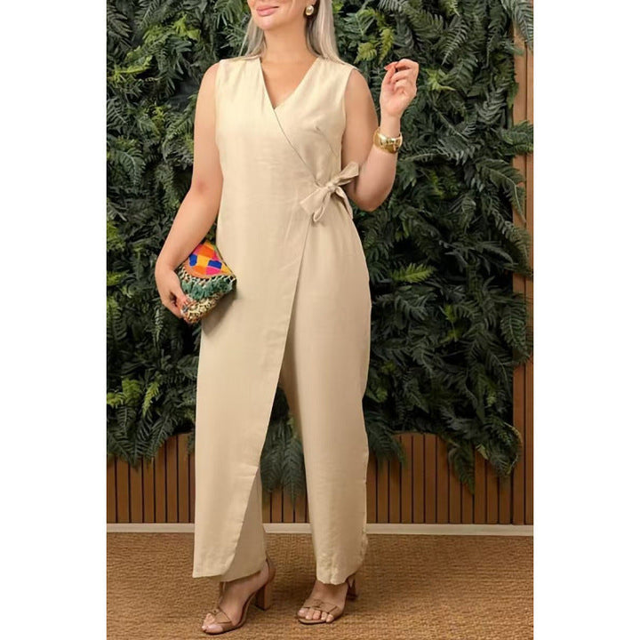 Levoire | Robe à bretelles Unicolore Décolleté en V Robe à bretelles Couleur abricot