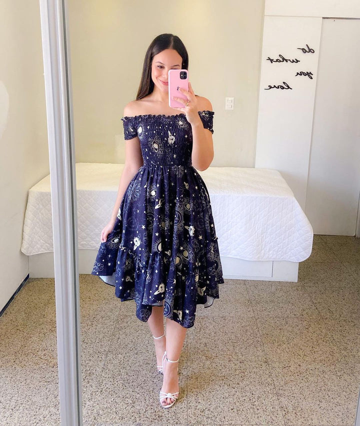 Levoire | Robe mi-longue sans manches élégante avec imprimé Ciel étoilé