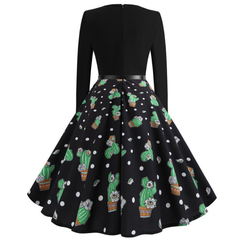 Robe swing pour femmes avec design floral de cactus et jupe évasée Levoire