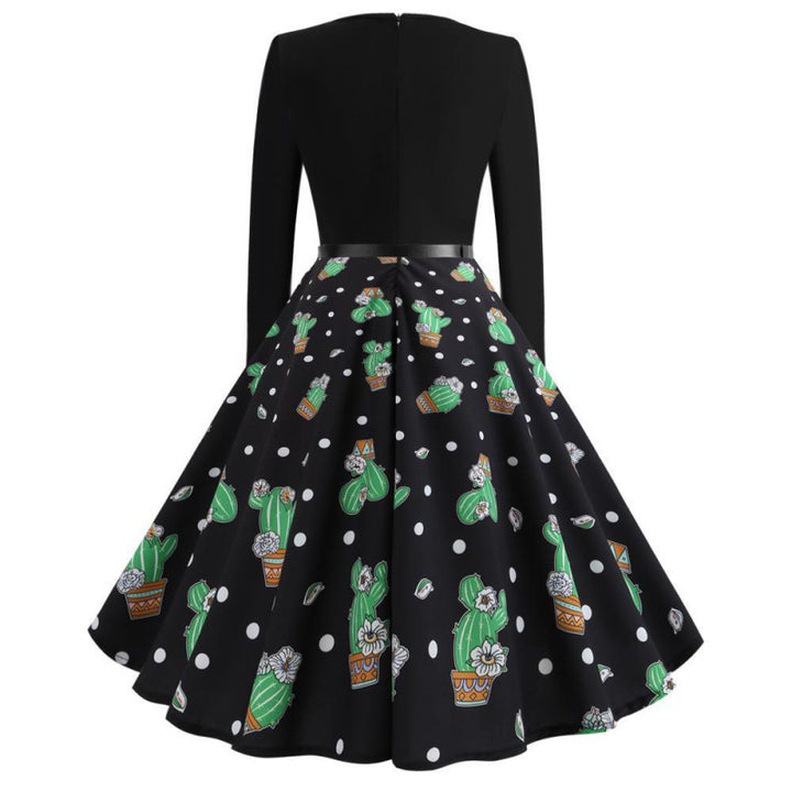 Robe swing pour femmes avec design floral de cactus et jupe évasée Levoire