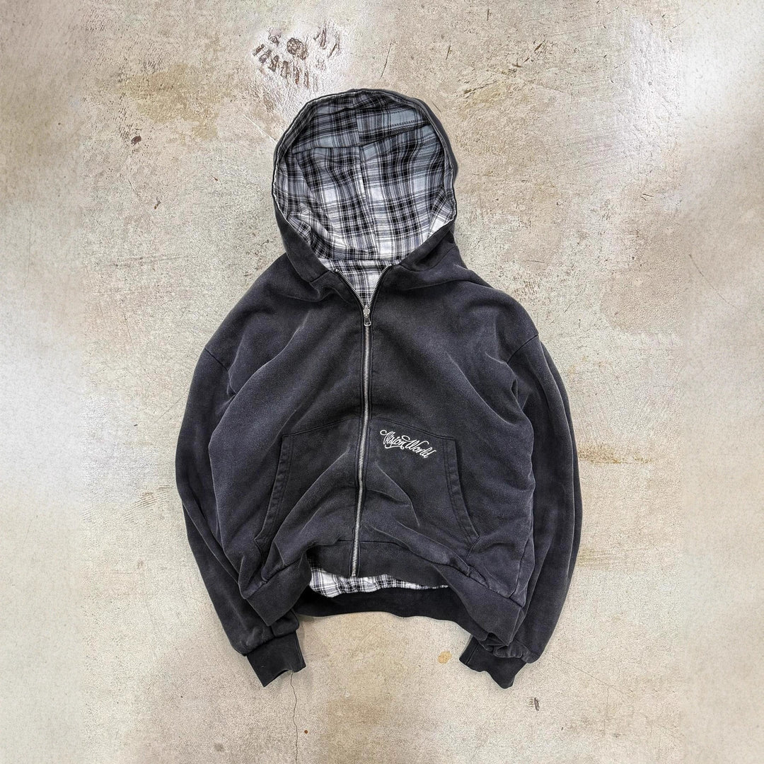 Veste à capuche à motif à carreaux décontractée pour femmes avec double zip Levoire