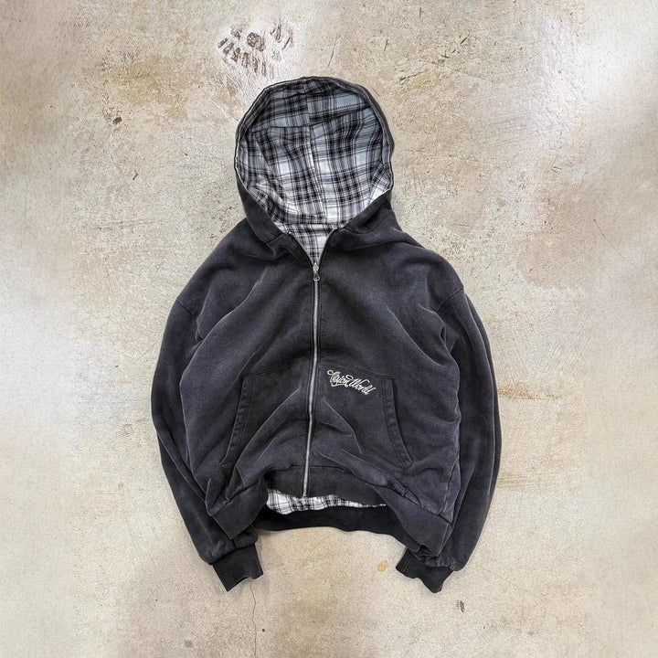 Veste à capuche à motif à carreaux décontractée pour femmes avec double zip Levoire