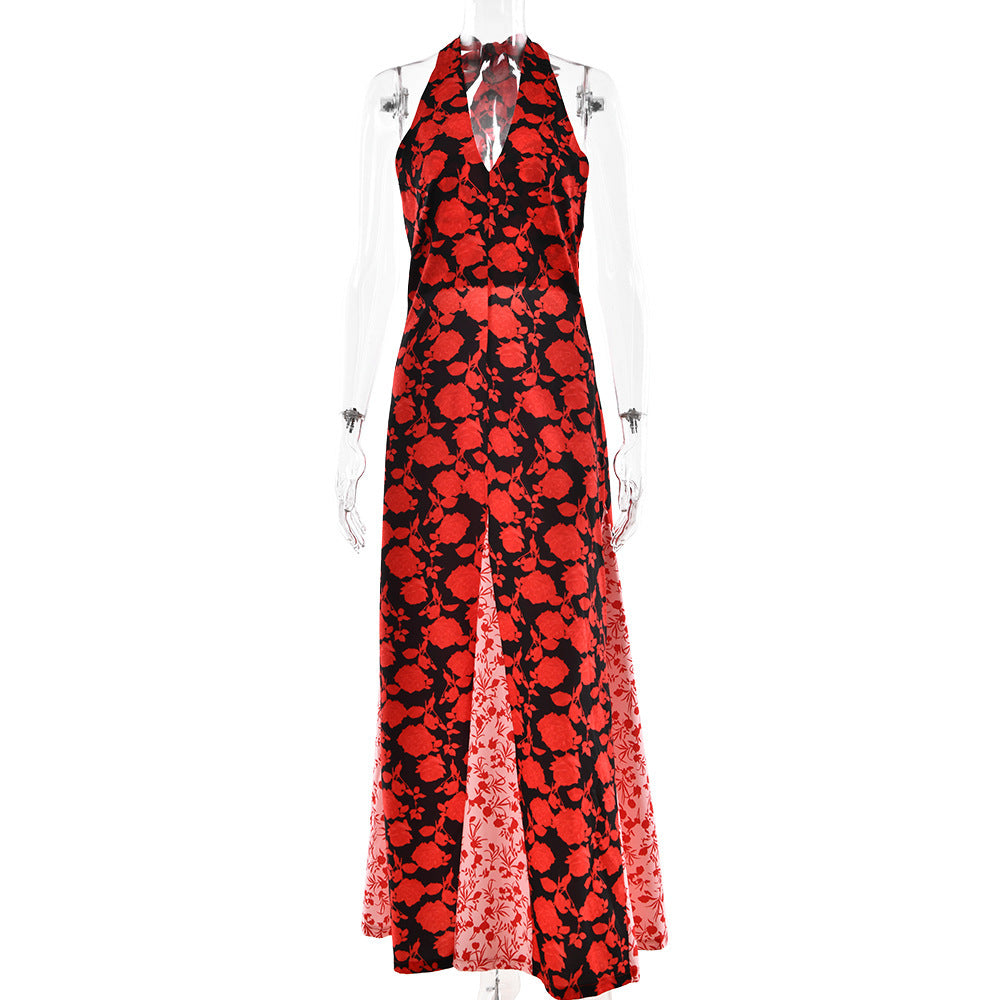 Robe maxi d'été pour femmes avec des accents floraux et un décolleté profond Levoire