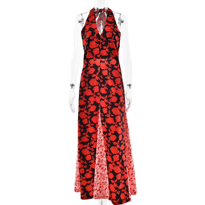Robe maxi d'été pour femmes avec des accents floraux et un décolleté profond Levoire