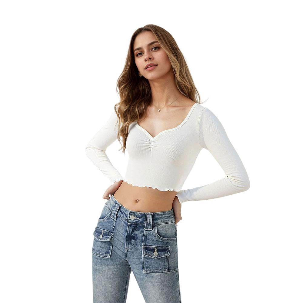 Chemise à manches longues cropped pour femmes avec ourlet volant joueur Levoire