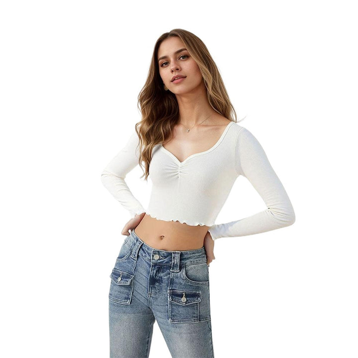 Chemise à manches longues cropped pour femmes avec ourlet volant joueur Levoire