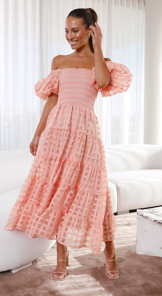 Robe maxi pour femmes avec des manches bouffantes aérées et un corsage froncé Levoire