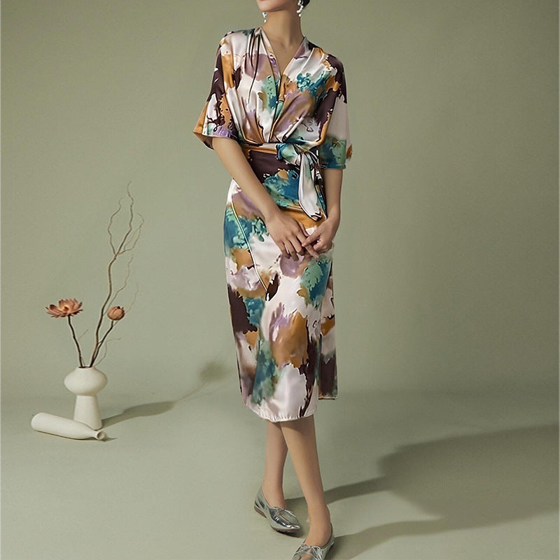 Robe portefeuille pour femmes avec élégante manche kimono et ceinture à la taille Levoire