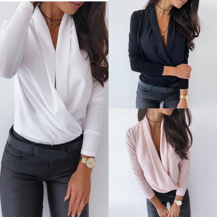Blouse enveloppante pour femmes avec décolleté en V profond et élégantes manches longues Levoire