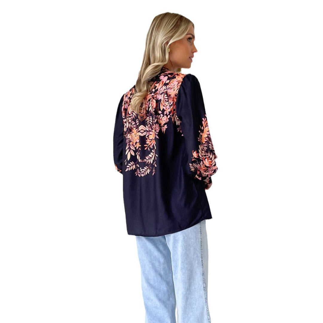 Blouse à manches longues pour femmes avec motif floral et poignets de manche élastiques Levoire