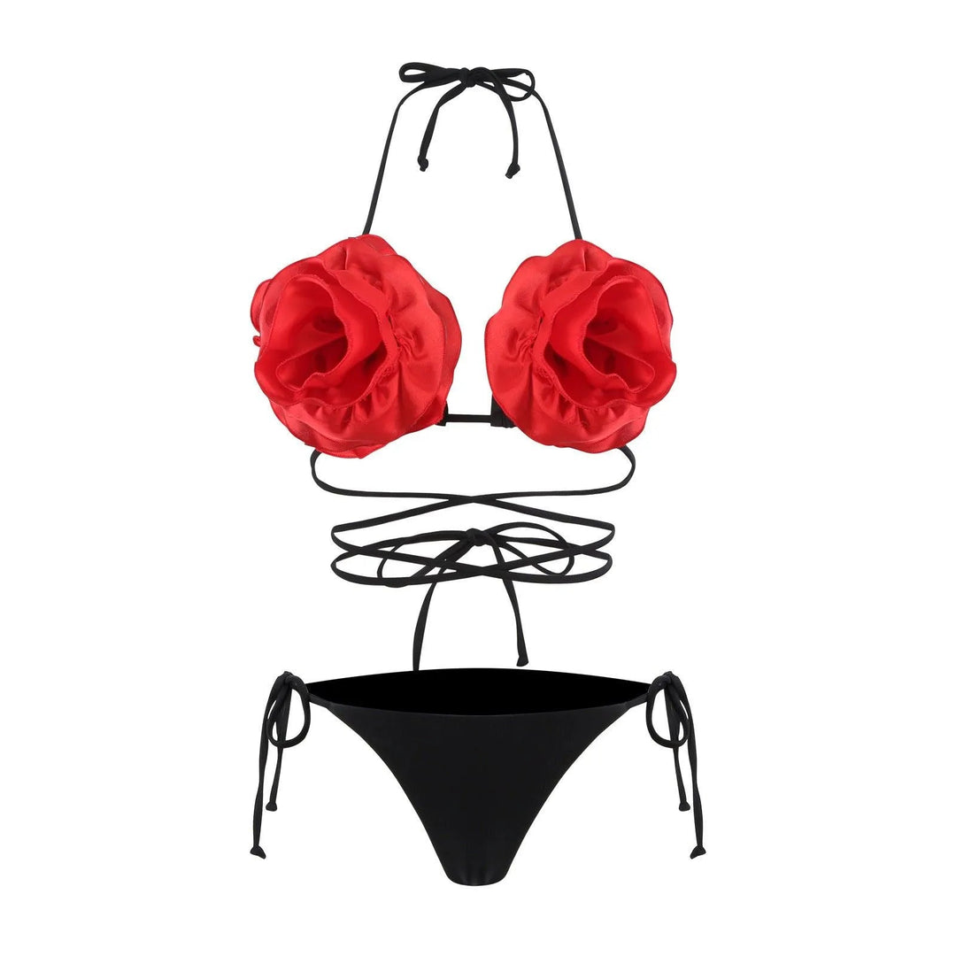 Levoire | Veste de bikini avec des fleurs 3D Noir