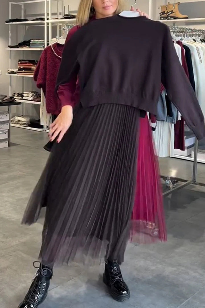 Robe maxi plissée pour femmes avec superposition élégante et haut chic Levoire