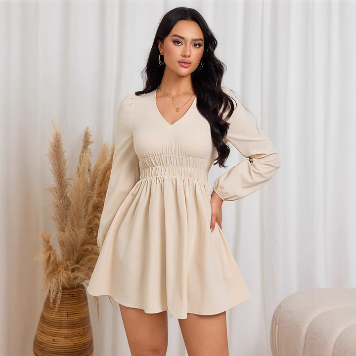 Robe midi décontractée pour femme avec taille lisse et élégantes manches bouffantes Levoire