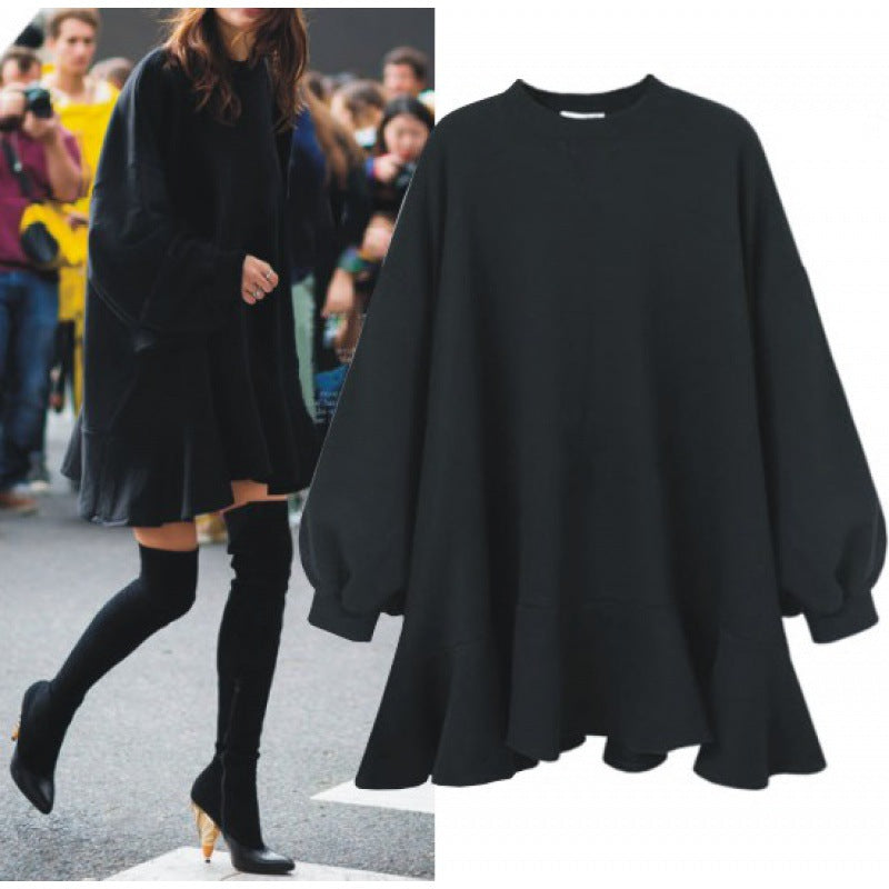 Robe sweat-shirt surdimensionnée pour femmes avec ourlet volumineux à volants Levoire